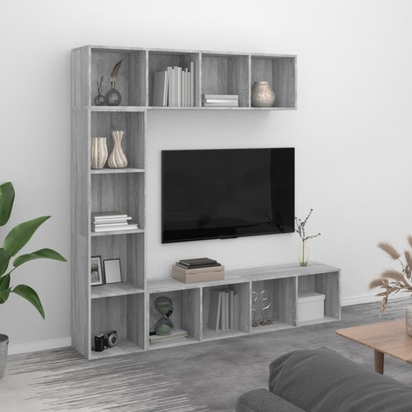 vidaXL 3-τμχ ράφι για βιβλία/ράφι TV, γκρι δρυς σονόμα, 180x30x180 cm