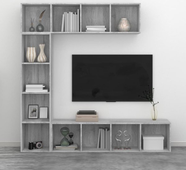 vidaXL 3-τμχ ράφι για βιβλία/ράφι TV, γκρι δρυς σονόμα, 180x30x180 cm