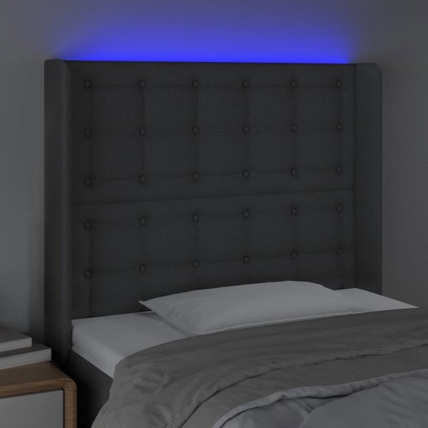 vidaXL Κεφαλάρι κρεβατιού με LED σε σκούρο γκρι ύφασμα 83x16x118/128 εκ.
