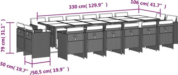 vidaXL Σετ 17 τεμαχίων επίπλων κήπου με μαξιλάρια, μπεζ, πολυρατάν