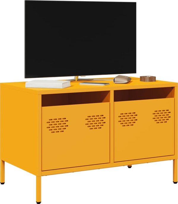 vidaXL Szafka RTV, musztardowa, 68x39x43,5 cm, stal walcowana na zimno