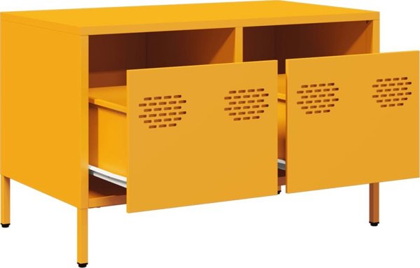 vidaXL Szafka RTV, musztardowa, 68x39x43,5 cm, stal walcowana na zimno