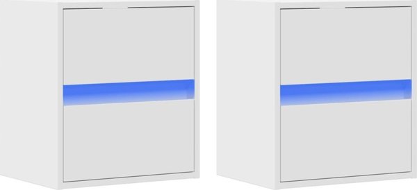 vidaXL Κρεμαστά κομοδίνα με LED φωτισμό, σετ 2 τεμαχίων, λευκά