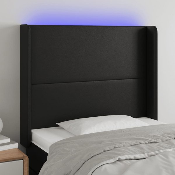 vidaXL Zaglowek do lozka z LED czarny 93x16x118/128 cm sztuczna skora