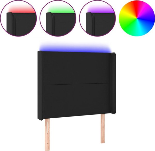 vidaXL Zaglowek do lozka z LED czarny 93x16x118/128 cm sztuczna skora