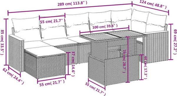 vidaXL σετ επίπλων κήπου 8 τεμ. με μαξιλάρια, μπεζ, πολυρατάν