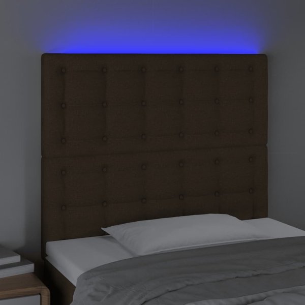 vidaXL Κεφαλάρι κρεβατιού με LED, σκούρο καφέ, 90x5x118/128 cm, ύφασμα