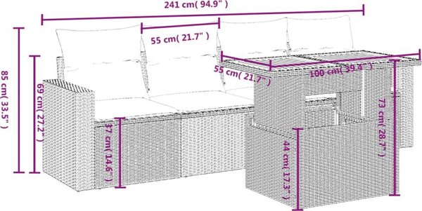vidaXL 5-τεμαχιαίο σετ επίπλων κήπου μπεζ πολυραταν με μαξιλάρια