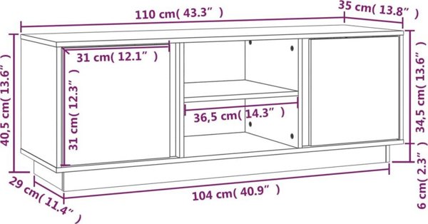 vidaXL Επίπλωση για TV, χρώμα μέλι, 110x35x40,5 εκ., μασίφ πεύκο