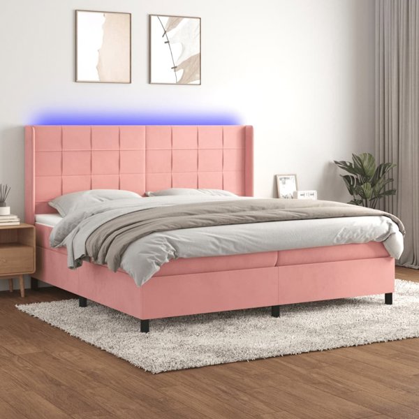 vidaXL Kontinentalno krebati me strwma me LED, roz akomat, 200x200 cm