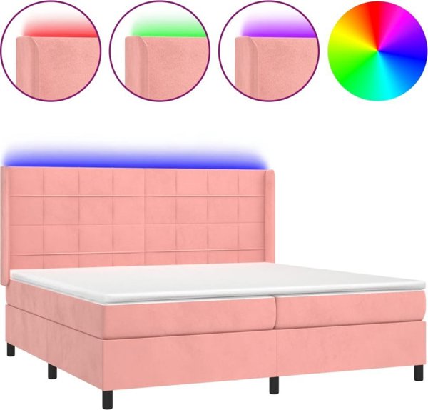 vidaXL Kontinentalno krebati me strwma me LED, roz akomat, 200x200 cm