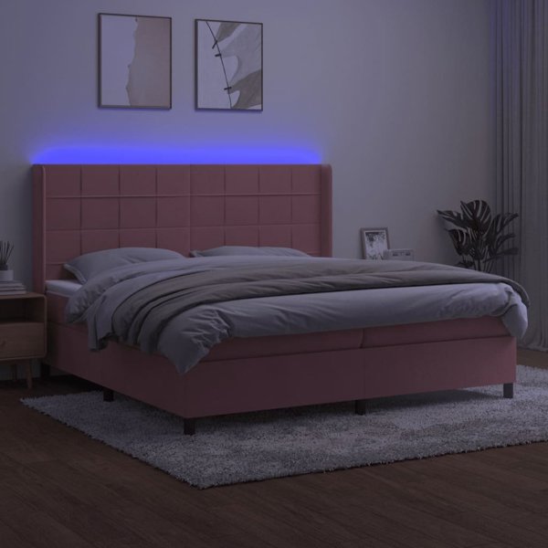 vidaXL Kontinentalno krebati me strwma me LED, roz akomat, 200x200 cm