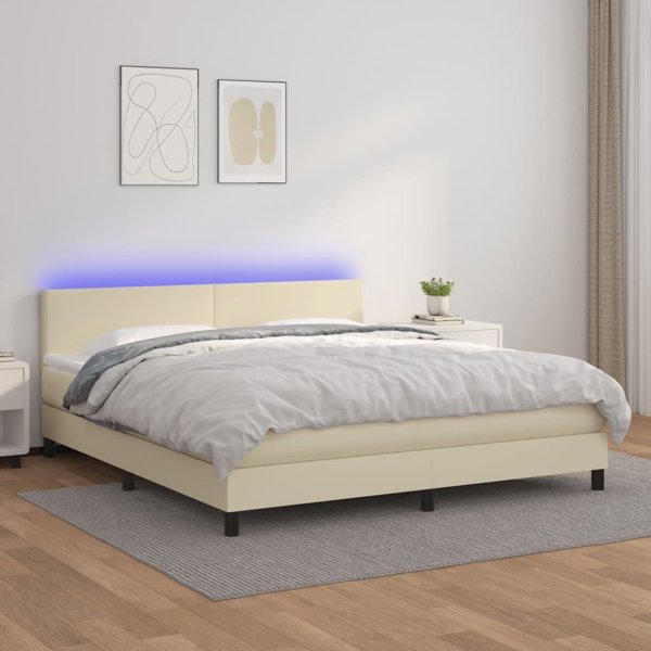 vidaXL Lozko kontynentalne z LED materac kremowe ekoskora 180x200cm