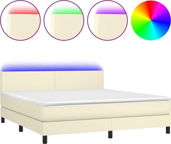 vidaXL Lozko kontynentalne z LED materac kremowe ekoskora 180x200cm
