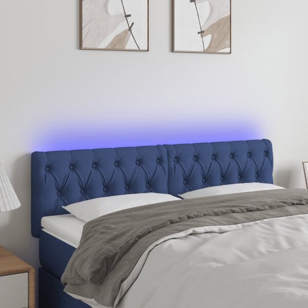 Κεφαλάρι κρεβατιού vidaXL με LED, μπλε, 160x7x78/88 cm, ύφασμα