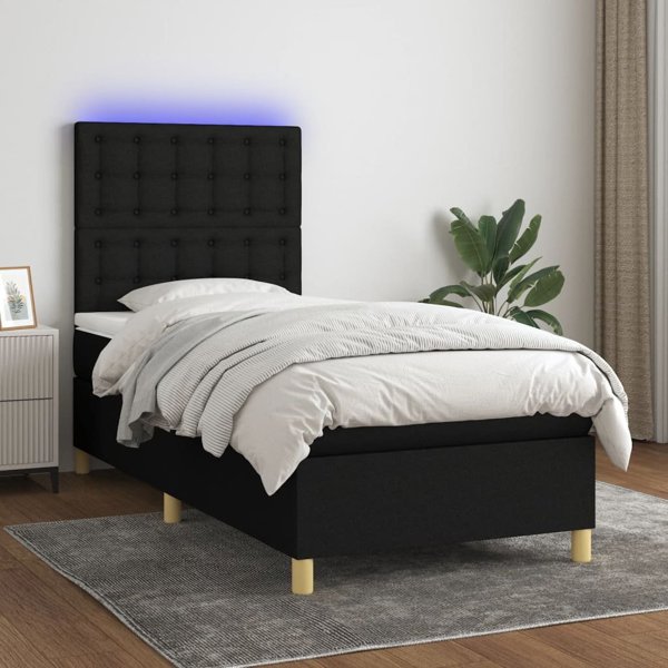 vidaXL Κοντινενταλ κρεβάτι με στρώμα 90x200 εκ., μαύρο ύφασμα