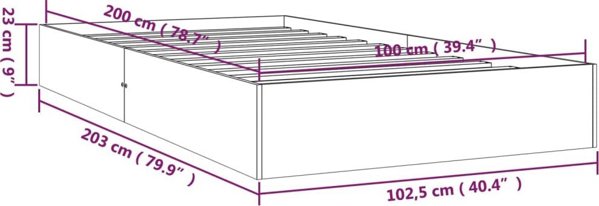 vidaXL Κορνίζα κρεβατιού από μασίφ ξύλο, 100 x 200 cm