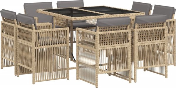 vidaXL σετ 9 τεμαχίων επίπλων κήπου με μαξιλάρια, μπεζ μίγμα