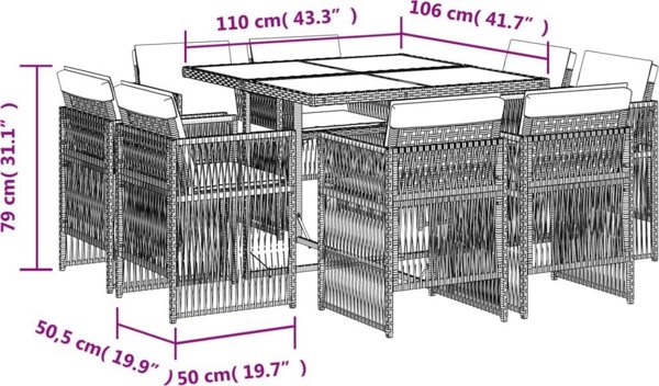 vidaXL σετ 9 τεμαχίων επίπλων κήπου με μαξιλάρια, μπεζ μίγμα
