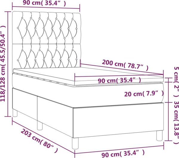 vidaXL Κρεβάτι Continental με Στρώμα, Καφέ, 90x200 cm, Υφασμάτινο