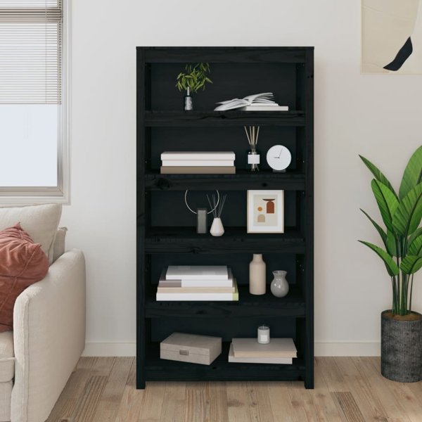 vidaXL Ράφι για βιβλία μαύρο 80x35x154 cm από μασίφ ξύλο πεύκου