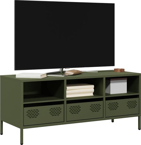 vidaXL Szafka RTV, oliwkowa, 101,5x39x43,5 cm, stal walcowana na zimno