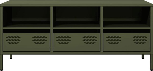 vidaXL Szafka RTV, oliwkowa, 101,5x39x43,5 cm, stal walcowana na zimno