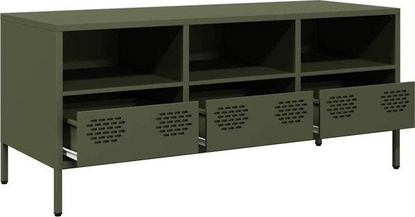 vidaXL Szafka RTV, oliwkowa, 101,5x39x43,5 cm, stal walcowana na zimno