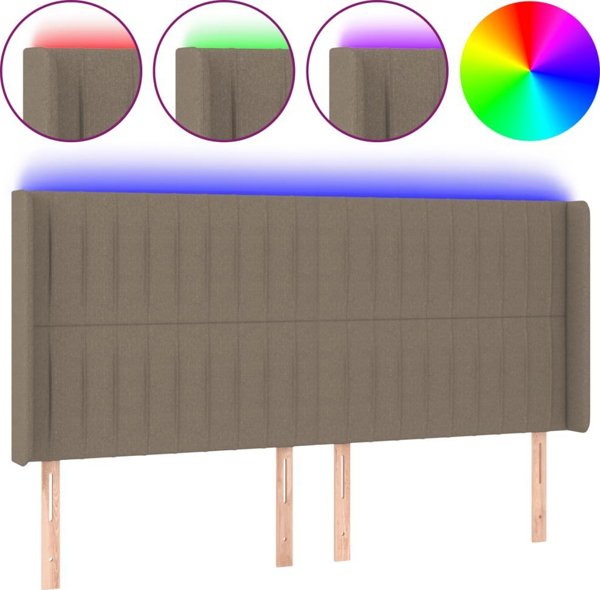 vidaXL Κεφαλάρι κρεβατιού με LED, taupe, 163x16x118/128 εκ., ύφασμα