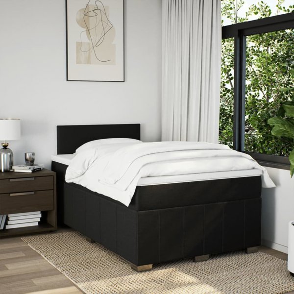 vidaXL Κρεβάτι Continental με Στρώμα, Μαύρο, Υφασμάτινο, 120x200 cm