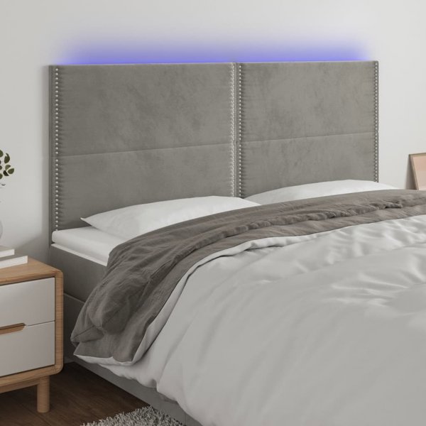Κεφαλάρι κρεβατιού vidaXL με LED, ανοιχτό γκρι, 200x5x118/128 cm, βελούδο