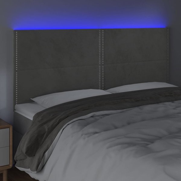 Κεφαλάρι κρεβατιού vidaXL με LED, ανοιχτό γκρι, 200x5x118/128 cm, βελούδο