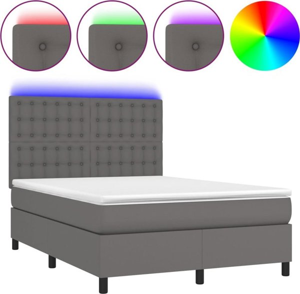 vidaXL Lodzko kontynentalne z materacem i LED szara ekoskora 140x200cm