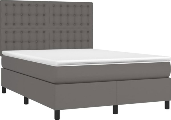 vidaXL Lodzko kontynentalne z materacem i LED szara ekoskora 140x200cm