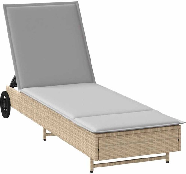 vidaXL Lezak na kolkach z poduszka beige polirattan