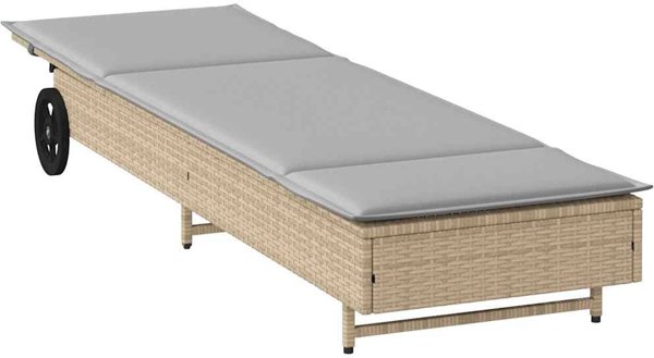 vidaXL Lezak na kolkach z poduszka beige polirattan
