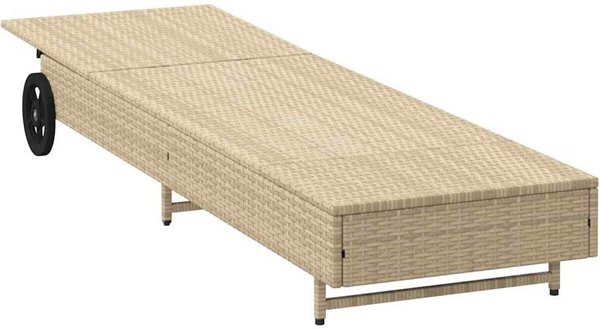 vidaXL Lezak na kolkach z poduszka beige polirattan