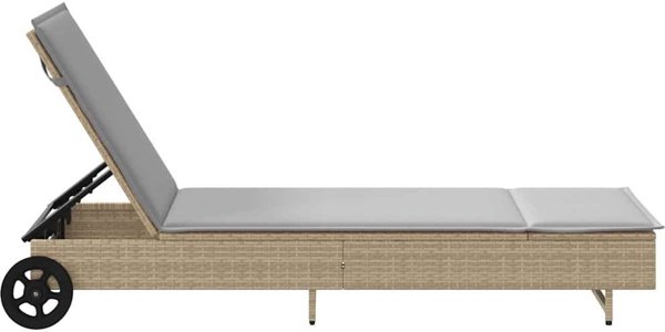 vidaXL Lezak na kolkach z poduszka beige polirattan