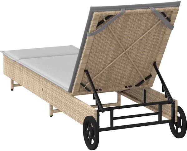 vidaXL Lezak na kolkach z poduszka beige polirattan