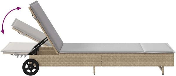 vidaXL Lezak na kolkach z poduszka beige polirattan