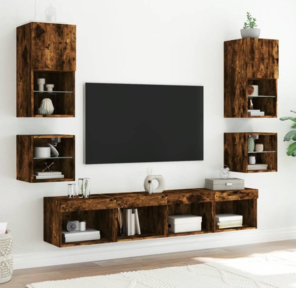 vidaXL Επιτοίχια βάση TV με LED, ντεγκραντέ δρυς, 30x28,5x30 εκ.