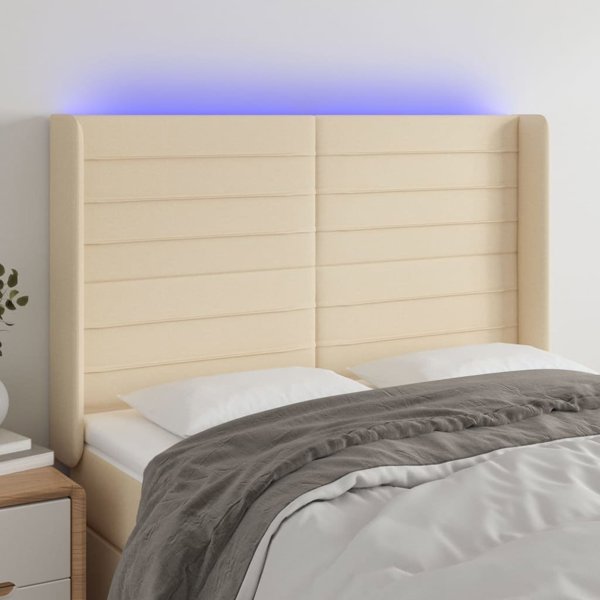vidaXL Προσκέφαλο για κρεβάτι με LED, κρεμ, 147x16x118/128 cm, ύφασμα