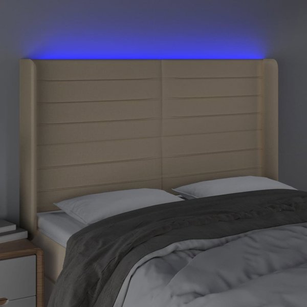 vidaXL Προσκέφαλο για κρεβάτι με LED, κρεμ, 147x16x118/128 cm, ύφασμα