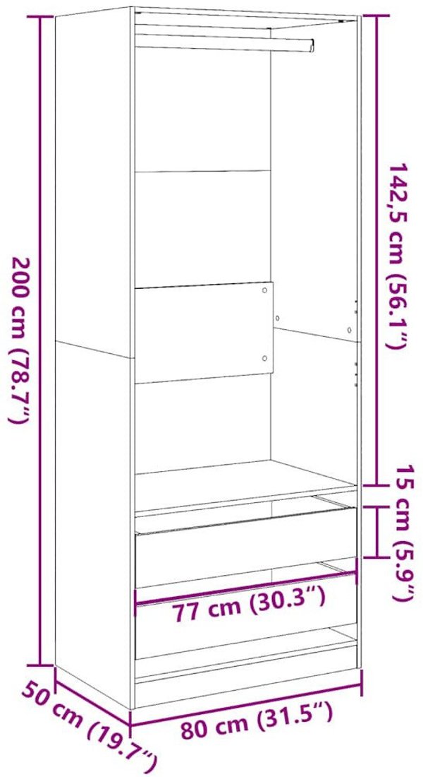 vidaXL Ντουλάπα Ρούχων 80x50x200 εκ. από Ξύλο Δρυς Σονόμα