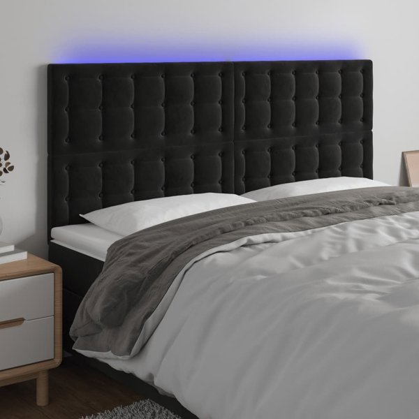 vidaXL Zaglowek do lozka z LED, czarny, 200x5x118/128 cm, aksamit