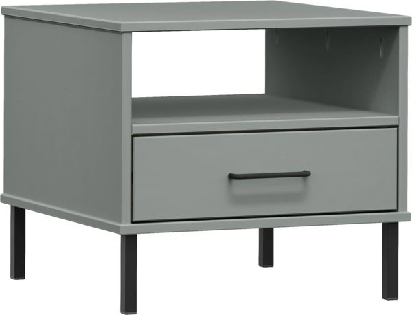 vidaXL Κομοδίνο OSLO, Μεταλλικά πόδια, γκρι, μασίφ πεύκο