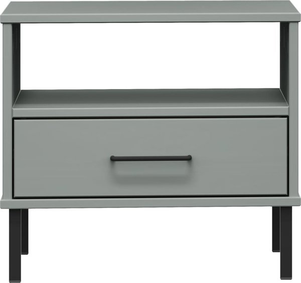 vidaXL Κομοδίνο OSLO, Μεταλλικά πόδια, γκρι, μασίφ πεύκο