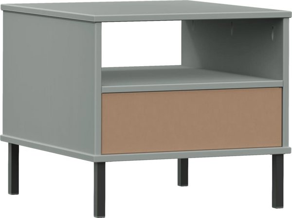 vidaXL Κομοδίνο OSLO, Μεταλλικά πόδια, γκρι, μασίφ πεύκο