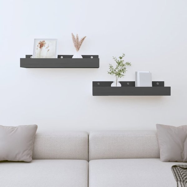 vidaXL Τοίχου ράφια, 2 τεμ., γκρι, 50x12x9 εκ., ξύλο πεύκου