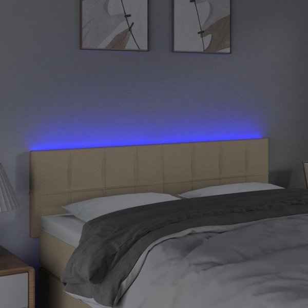 vidaXL Zaglowek do lozkou me LED, krem, 144x5x78/88 cm, tisxania
